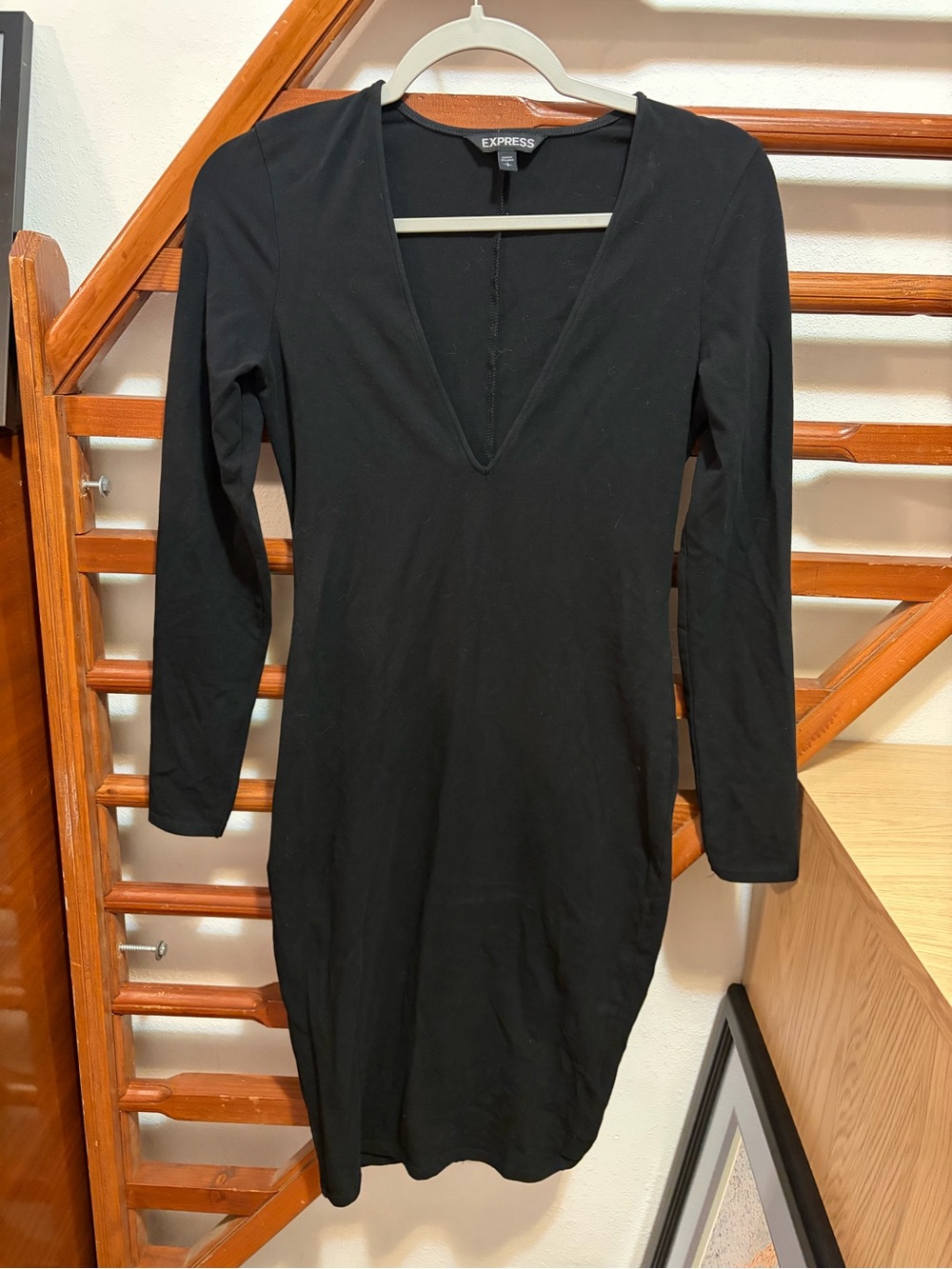 Express Black Long Sleeve V-Neck Bodycon Dress